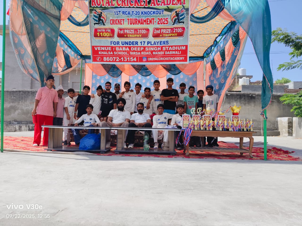Royal Cricket Academy T-20 Knockout tournament team with trophies